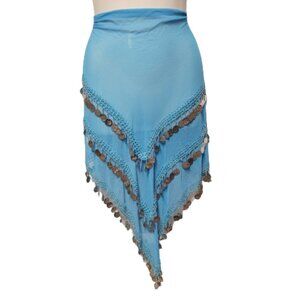 BellyDance Hip Scarf,Blue Bellydance Hip Scarf, 3 Rows Coins -NEW!